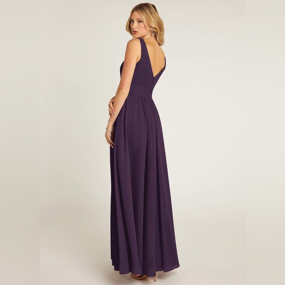 Azazie Pierrette / Plum A-Line Pleated Chiffon Dress - Picture 4 of 15